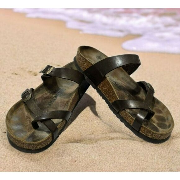 Birkenstock Shoes - Birkenstock Mayari Sandals Brown Leather Slides Thong Toe Germany Womens 39 US 8